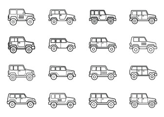 set of offroad jeep line art vector design