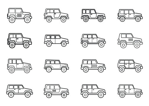 set of offroad jeep line art vector design