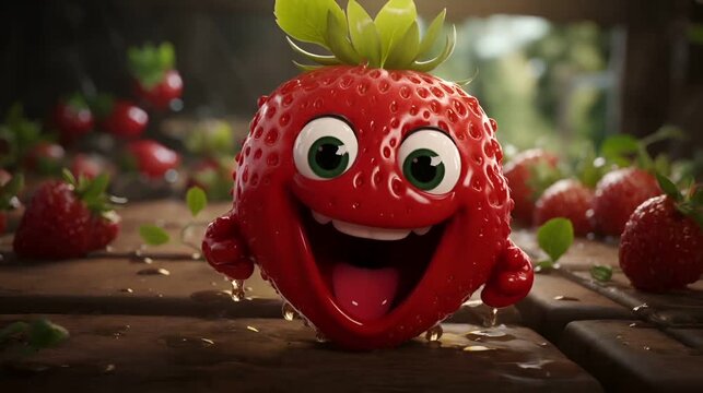 A happy strawberry in the garden