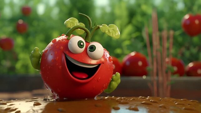 Happy tomato in the garden