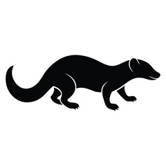 Black silhouette of a ferret or weasel walking on a white background animal