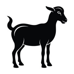 Black silhouette of a goat standing on a white background animal