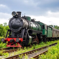 Naklejka premium Vintage steam train on tracks