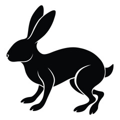 Black silhouette of a rabbit with long ears on a white background hare