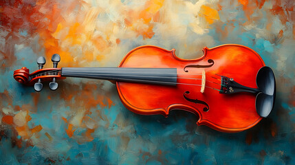 Fototapeta premium Vibrant violin painting over textured backdrop