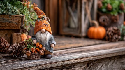 Charming autumn gnome decoration with pumpkins and pinecones