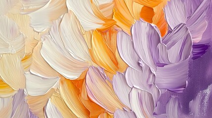 Colorful abstract art pattern with vibrant shades of orange, yellow, white, and purple created with thick brush strokes