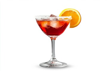 Elegant crystal glass with floral garnish on white background. AI generated