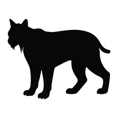 Black silhouette of a standing lynx with tufted ears and beard white background animal
