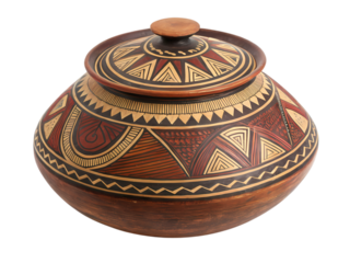 Ornate Lidded Clay Pot Ancient Pottery with Intricate Designs