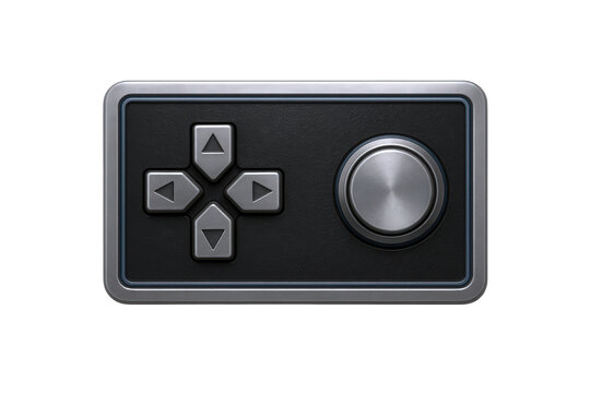 Close-up of a modern, metallic gaming controller with directional buttons and a circular analog stick, emphasizing tactile design.