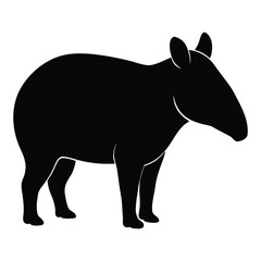 Black silhouette of a tapir standing on a white background animal