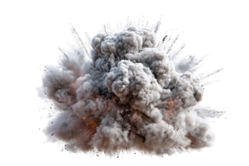 Massive explosion; gray, white, and brown smoke cloud; outward burst