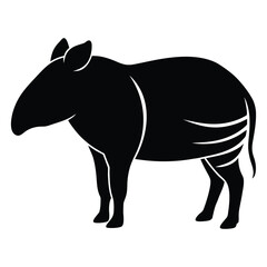 Black silhouette of a tapir with white accents on a white background animal wildlife