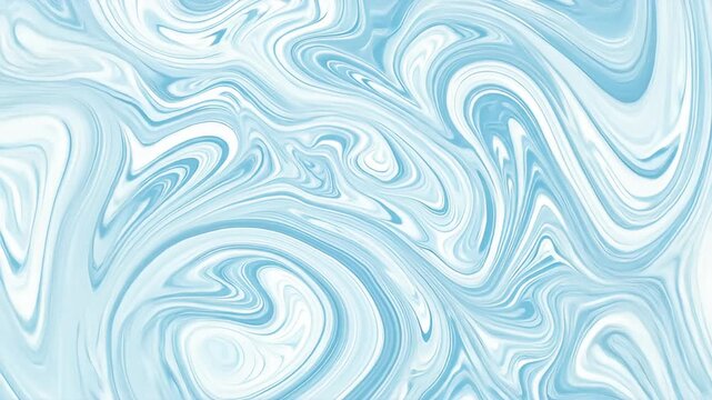 Abstract swirling marble-like pattern in light blue and white, smooth fluid texture