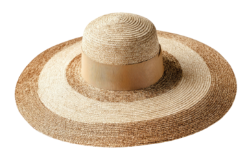 Wide-brimmed straw hat with a light and dark brown striped crown