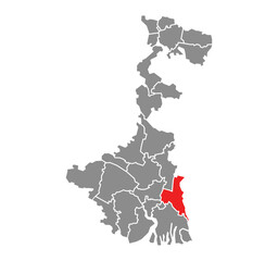 North 24 Parganas District Highlighted in West Bengal State Map of India