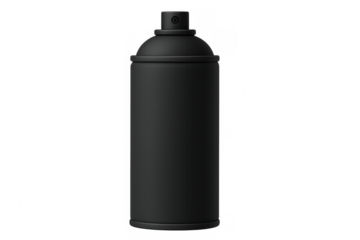 Photorealistic 3d rendering of a black spray paint can with a transparent background, perfect for graphic design projects or mockups