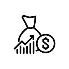 financial analysis, money bag, chart and loop glass outline icon vector design good for web or mobile app