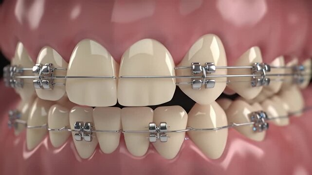 Close-up of teeth with metal braces