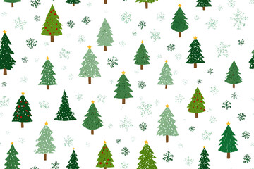 Fototapeta premium Seamless pattern with Christmas trees and snowflakes on white background