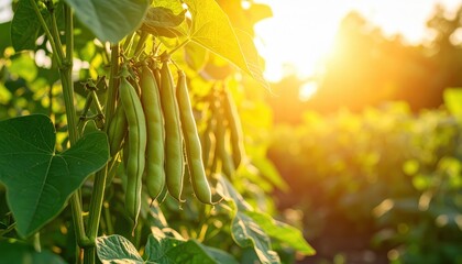 Sunrise Over Lush Green Peas in a Vibrant Vegetable Garden