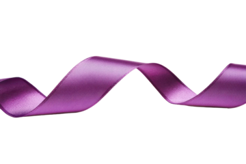Curving purple ribbon with textured pattern isolated on transparent background. Purple ribbon awareness isolated white background.