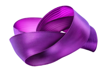 Intricate purple ribbon twisted into a knot isolated on transparent background. Purple ribbon awareness isolated white background.