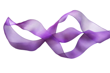 Curving purple ribbon with textured pattern isolated on transparent background. Purple ribbon awareness isolated white background.