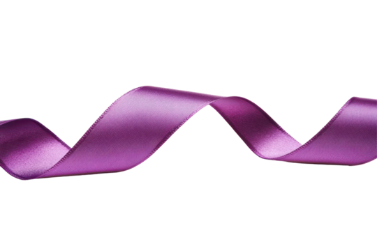 Curving purple ribbon with textured pattern isolated on transparent background. Purple ribbon awareness isolated white background. - Powered by Adobe