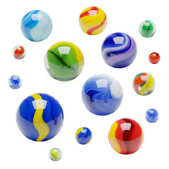 Collection of colorful glass marbles isolated on a transparent background 