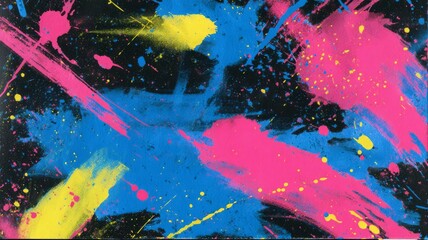 Vivid abstract brushstrokes in pink, blue, and yellow. AI image