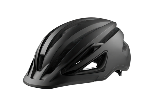 Dark gray bicycle helmet, featuring vents and a sculpted design