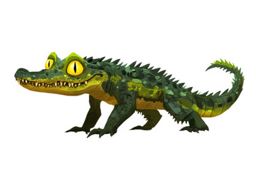 Obraz premium Cartoon alligator with big yellow eyes isolated on transparent background. Realistic Crocodile isolated on white background.