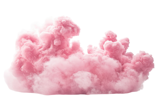 Vibrant pink cloud explosion isolated on transparent background. Realistic pink cloud isolated on white background.