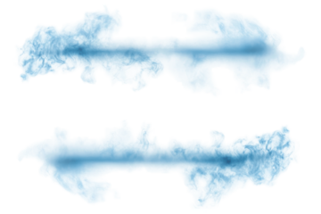 Two wisps of blue and white smoke or liquid isolated on transparent background. Realistic smoke borders isolated on white background.