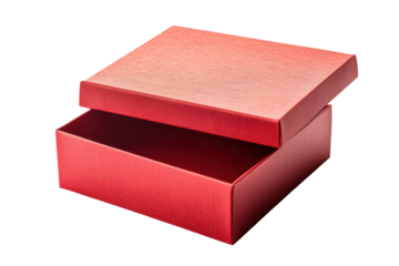 Open red textured gift box isolated on transparent background. Red gift box isolated on white background.