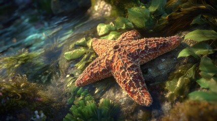 Starfish in vibrant underwater scene. AI image
