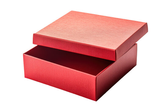 Open red textured gift box isolated on transparent background. Red gift box isolated on white background.