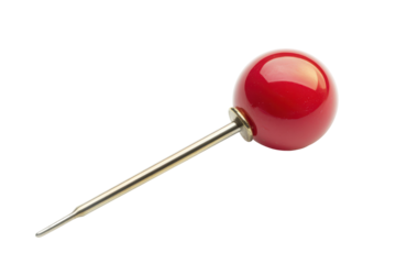 Red push pin with metal shaft isolated on transparent background. Red pin isolated on white background.