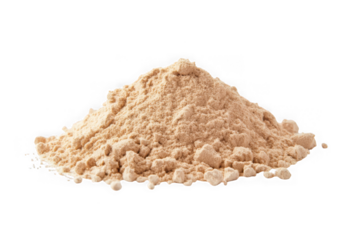 Pile of maca powder nutritional supplement superfood ingredient health food isolated on transparent background