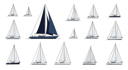 Collection of diverse sailing vessels illustrating nautical recreation and maritime adventures