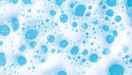 爽やかな青色の石鹸の泡が広がる清潔感のある泡背景テクスチャ写真