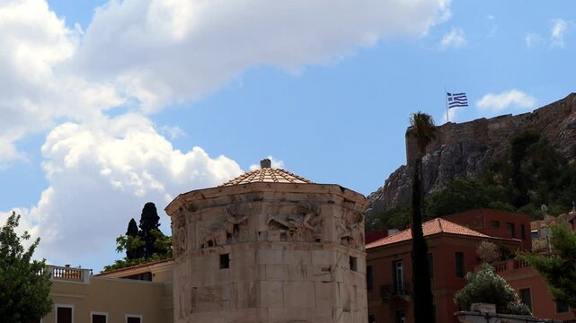 Horologion of Andronikos Cyrrhestes, or Aerides - an octagonal marble clocktower under Acropolis in Athens, Greece.