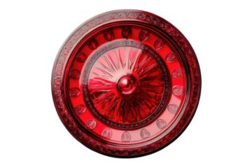 Red roulette wheel isolated on transparent background. Roulette wheel with red color and detailed design isolated on white background.