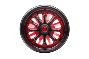 Red roulette wheel isolated on transparent background. Roulette wheel with red color and detailed design isolated on white background.