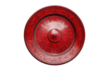 Red roulette wheel isolated on transparent background. Roulette wheel with red color and detailed design isolated on white background.