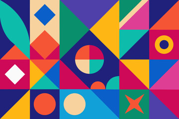 Vibrant geometric pattern with diverse shapes and colors