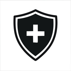 Obraz premium Shield with plus icon silhouette,. Medical sign