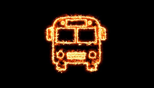Fiery school bus silhouette